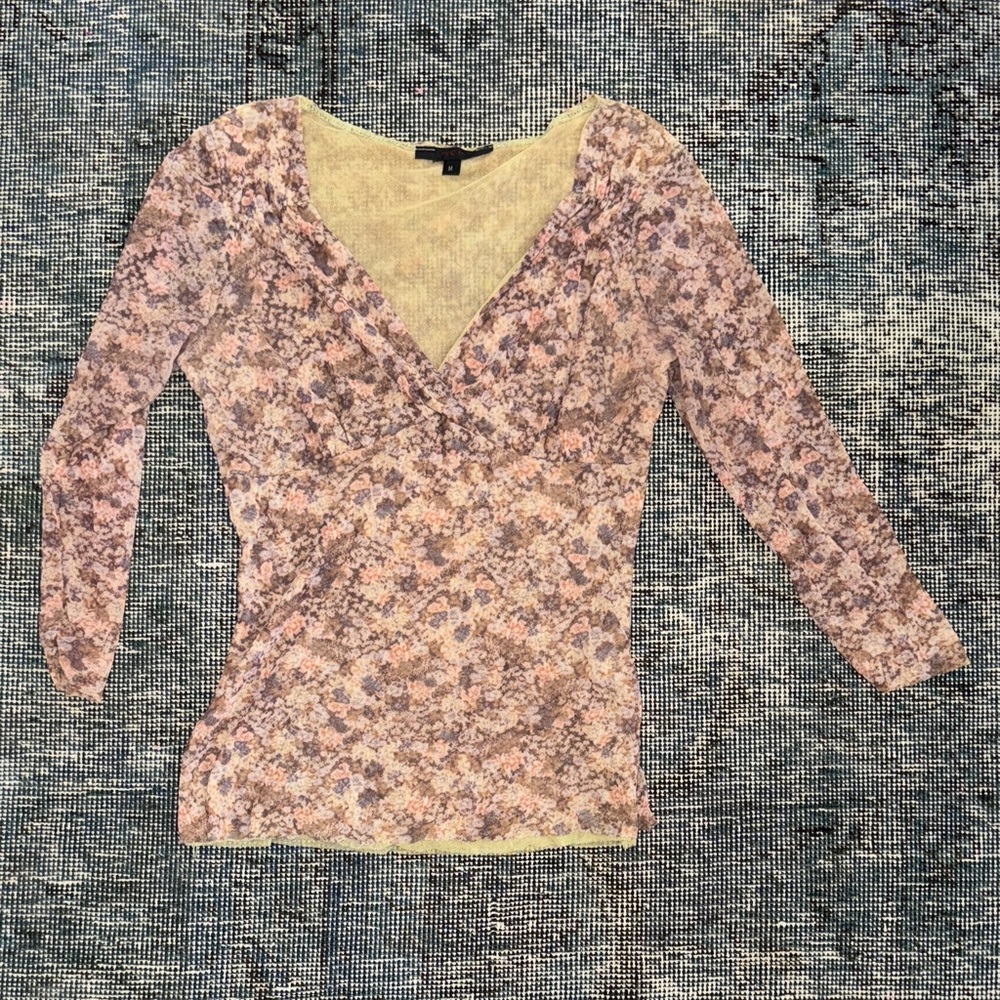 Floral V-Neck Mesh Women's Top